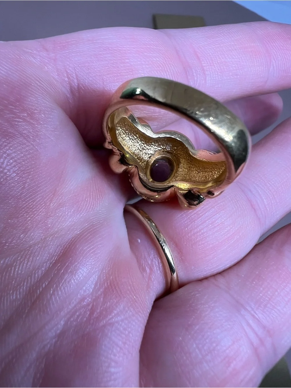 Gold-Tone Women's Ring with Purple Cabochon Stone